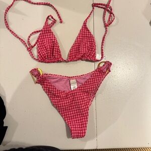 Lspace Brittany top size M pink gingham and size small D ring bottoms bikini